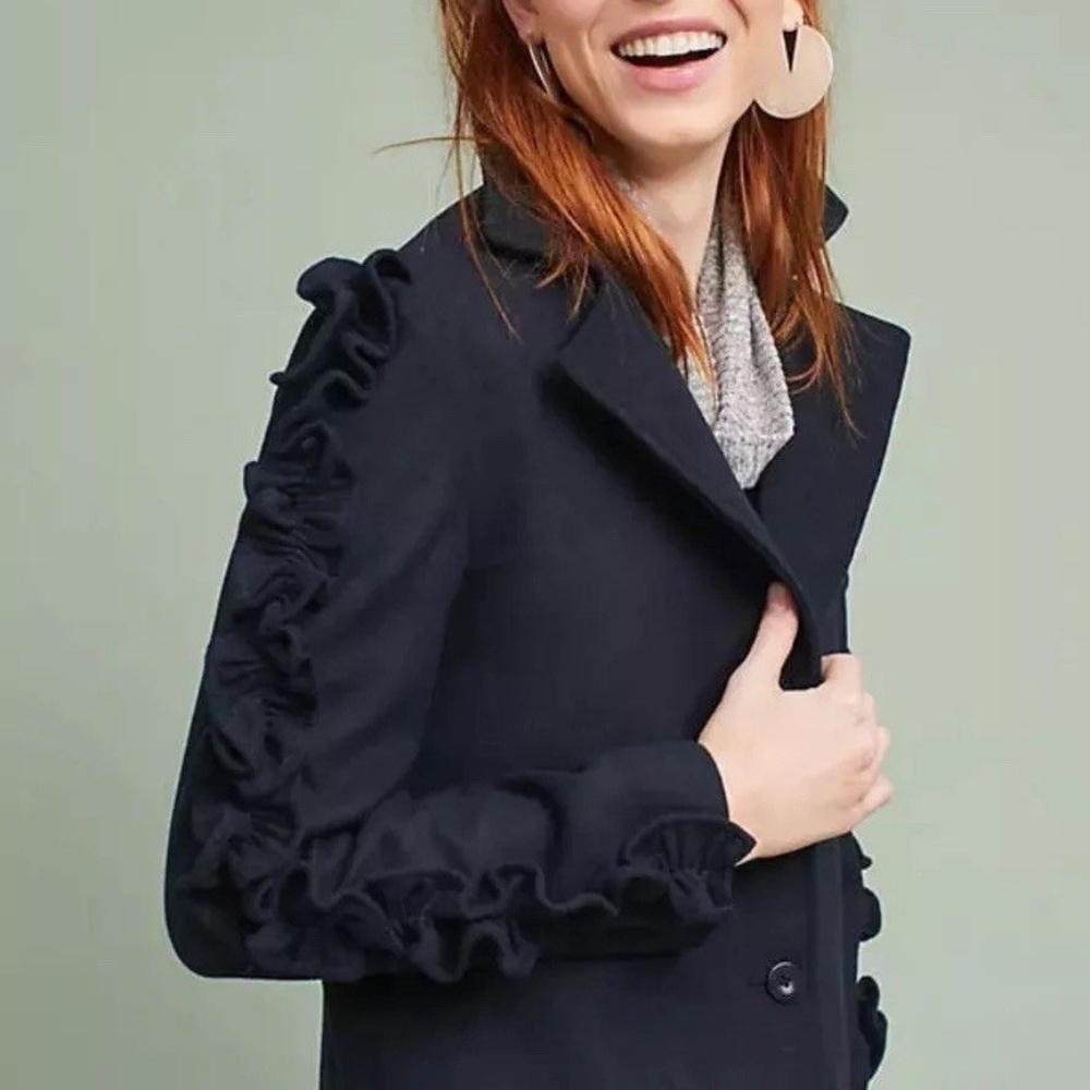 NWT Anthropologie Fifth Label Blue Ruffled Coat XS - Picture 2 of 8